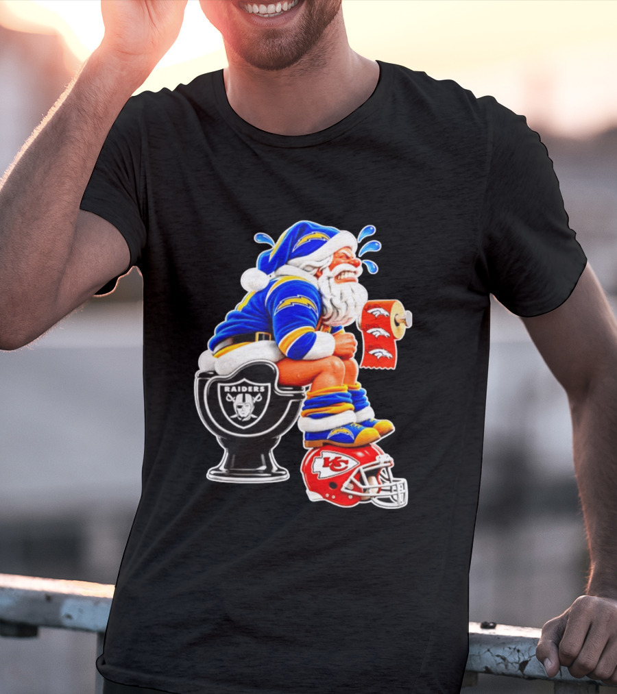 Santa Claus LA Chargers Pooping Raiders Toilet Chiefs Broncos Roll T-Shirt
