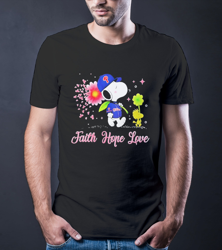 Philadelphia Phillies Snoopy Faith Hope Love Breast Cancer Awareness T-Shirt