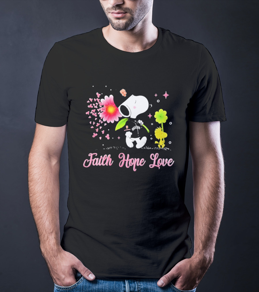 Faith Hope Love Snoopy San Francisco Giants Breast Cancer Awareness T-Shirt