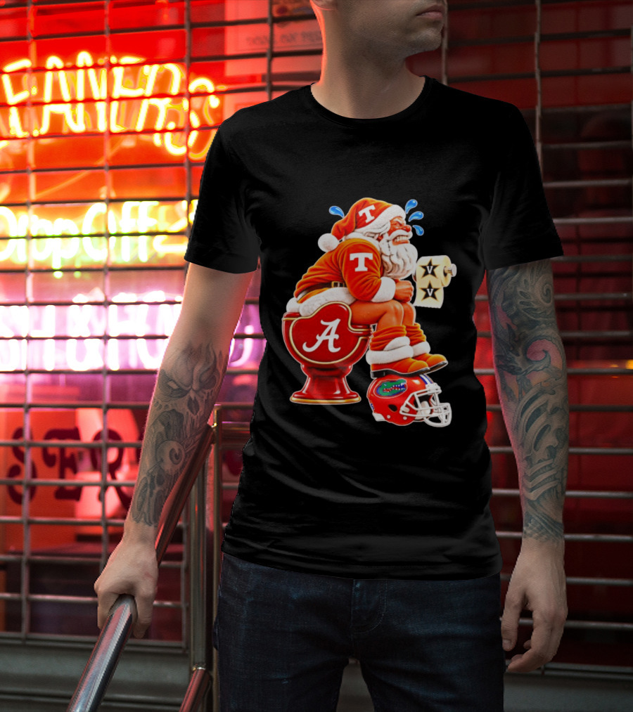Tennessee Volunteers Santa Claus With Alabama Crimson Tide Toilet Vanderbilt Commodores Toilet Paper Florida Gators Helmet T-Shirt