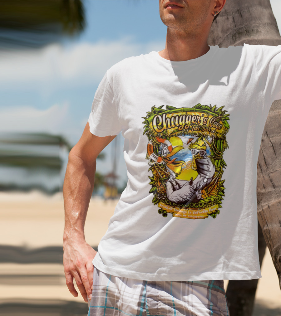 Chugger's Cove Tiki Bar Beach Pelican Drink Ur Feelings Ocean Floor Berlin MD T-Shirt