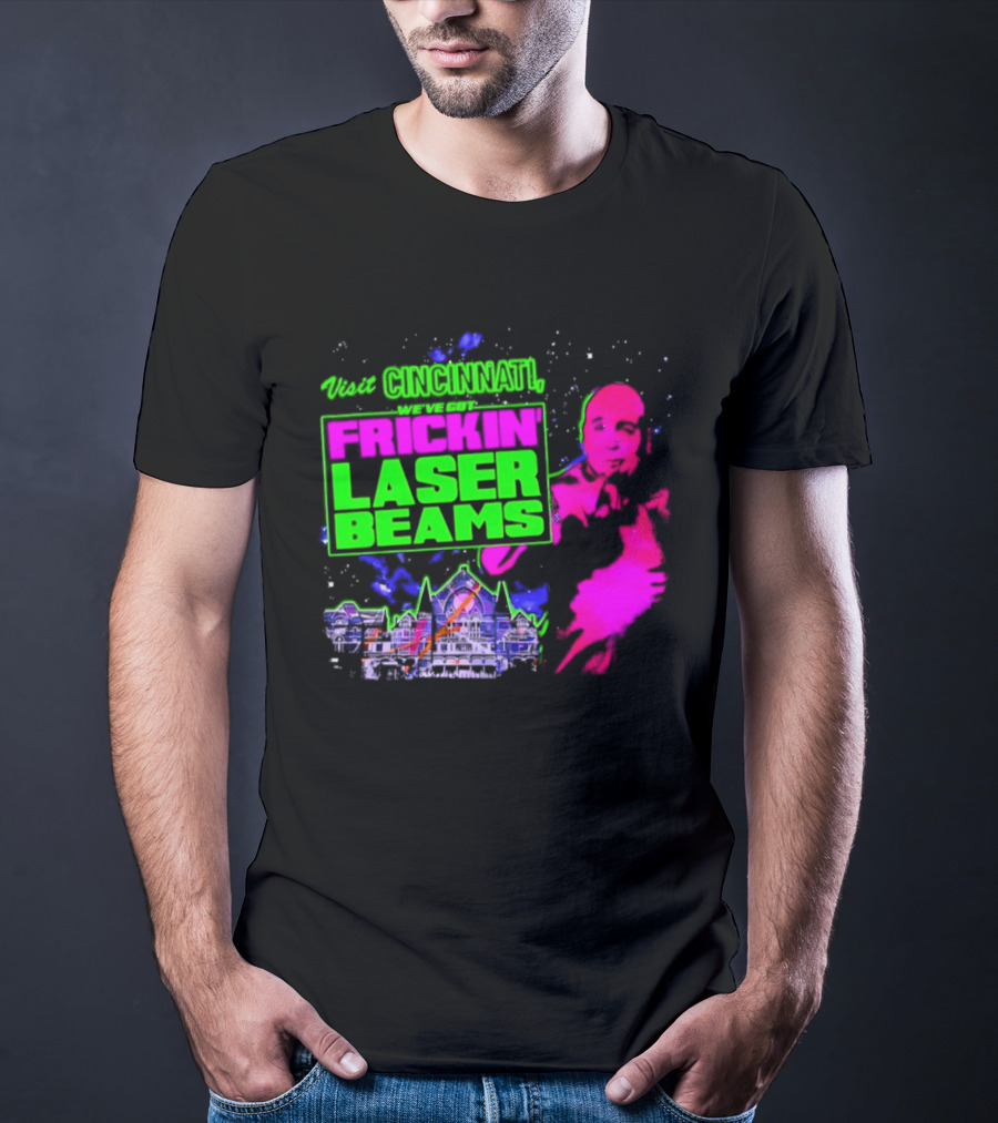 Visit Cincinnati Frickin' Laser Beams Retro Neon T-Shirt