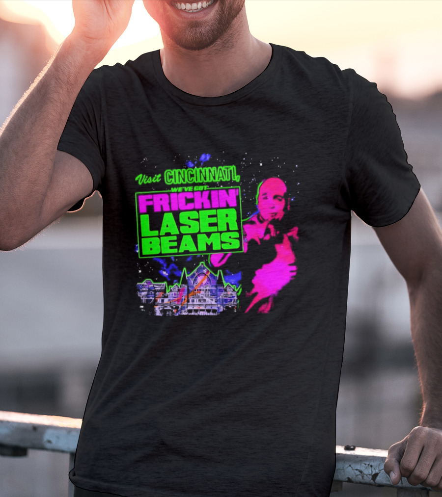 Visit Cincinnati Frickin' Laser Beams Retro Neon T-Shirt