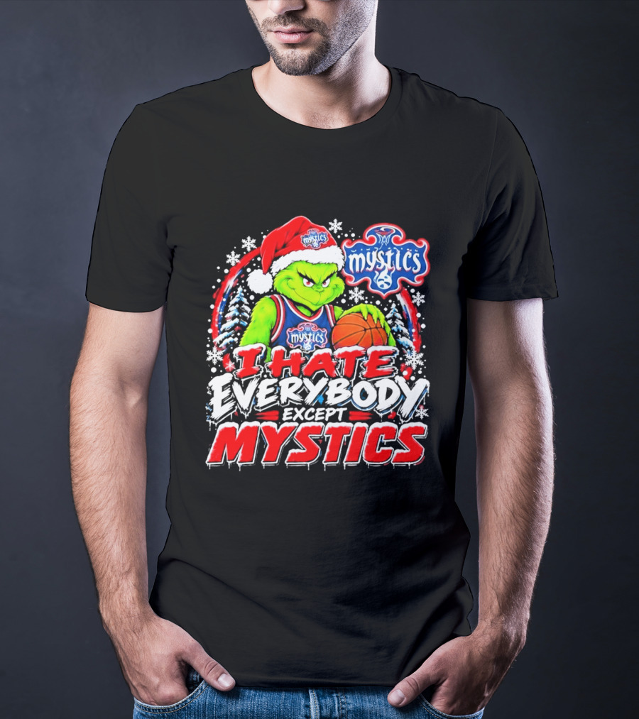 Washington Mystics I Hate Everybody Except Mystics Grinch Christmas T-Shirt