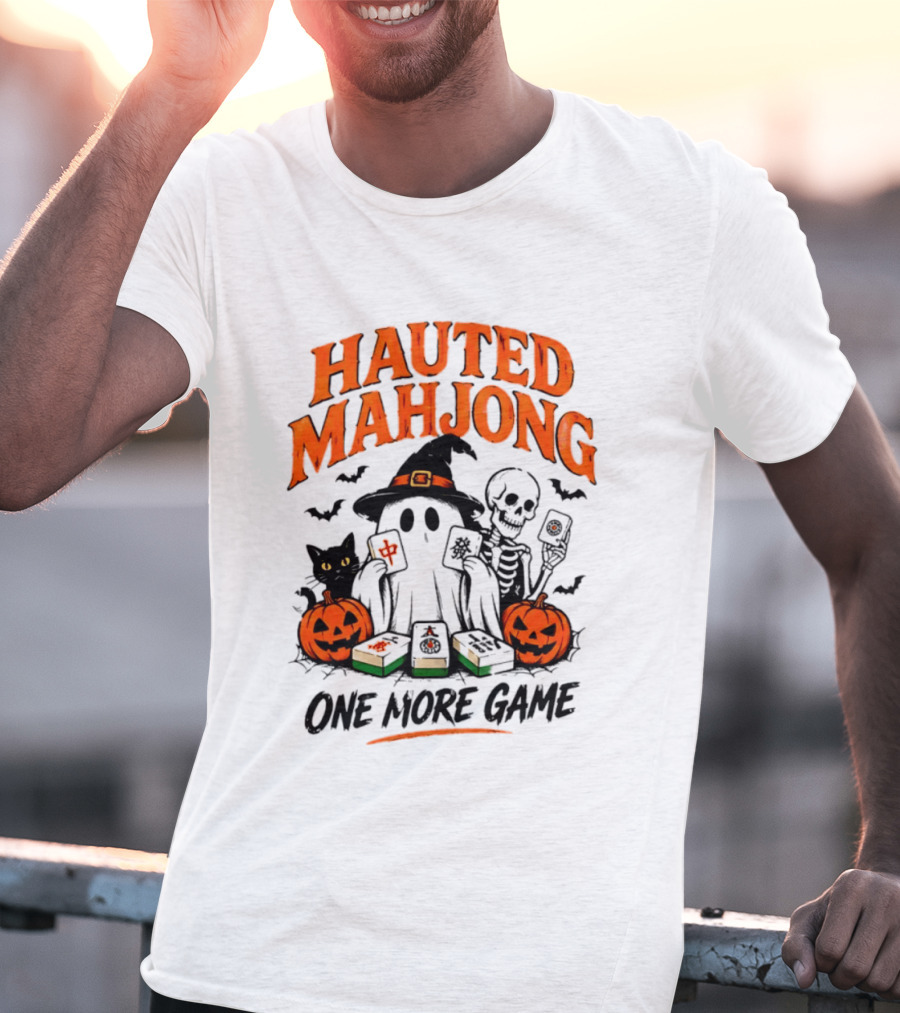 Hauted Mahjong Halloween Ghost Cat Skeleton Pumpkins One More Game T-Shirt