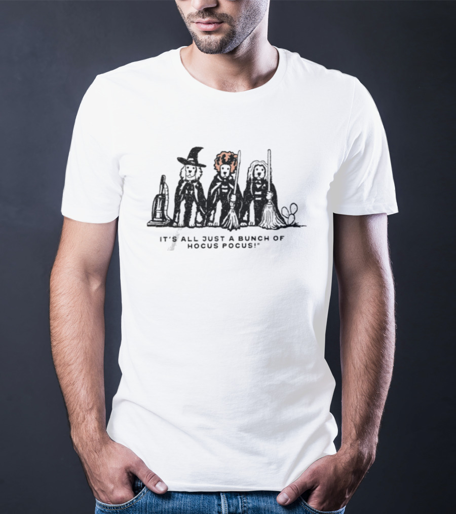 Three Dog 2026 Halloween It's All Just A Bunch Of Hocus Pocus Witches With Brooms T-Shirt