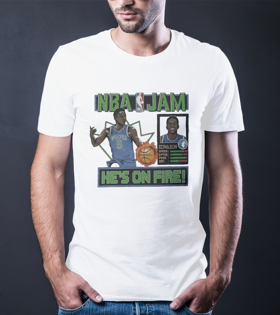 NBA Jam Wolves Edwards He's On Fire 2026 T-Shirt