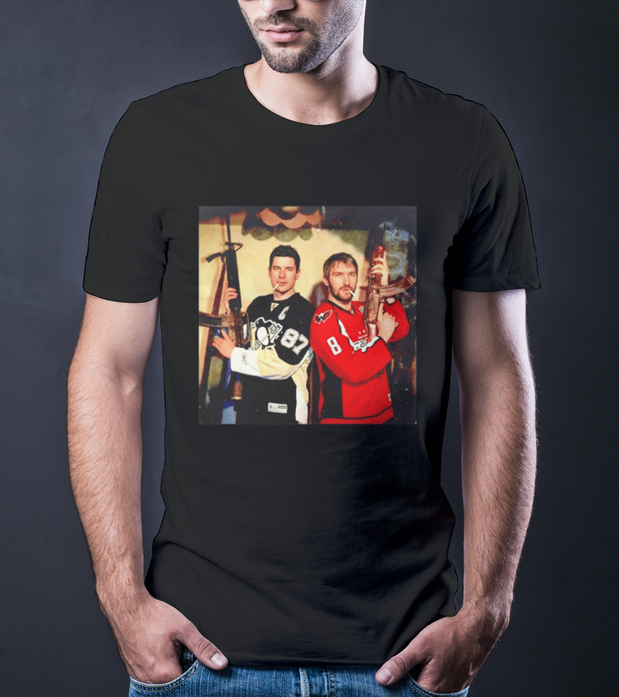 Legend Hockey Alex Ovechkin Sidney Crosby Cigar Guns Penguins Capitals T-Shirt
