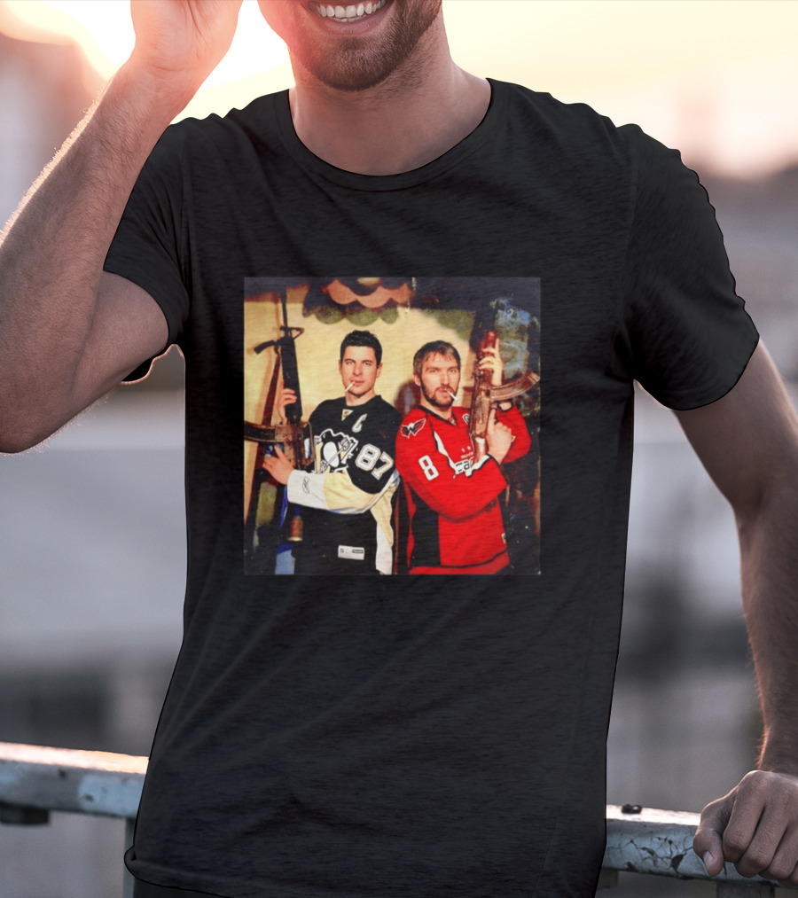 Legend Hockey Alex Ovechkin Sidney Crosby Cigar Guns Penguins Capitals T-Shirt