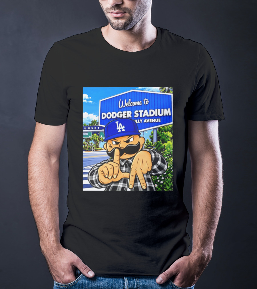 Welcome To Dodger Stadium Sunset Billy Avenue LA Dodgers Cholo T-Shirt