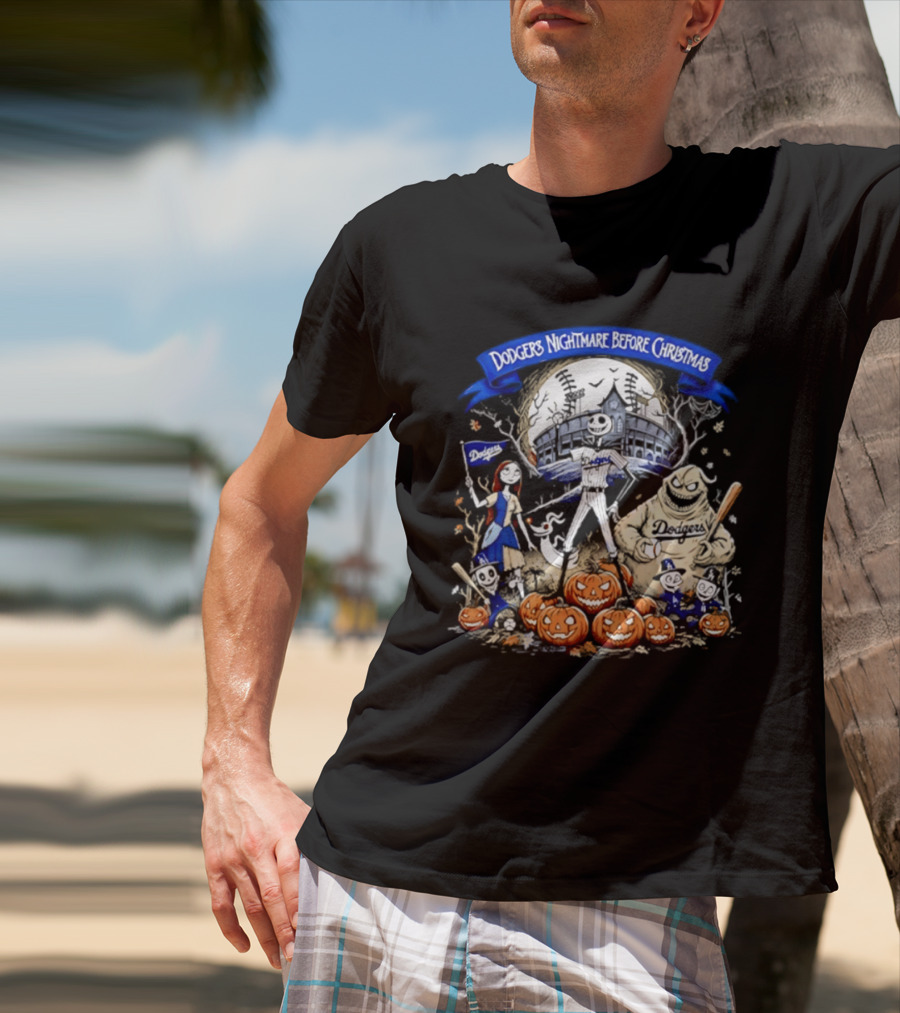 Dodgers Nightmare Before Christmas Halloween 2026 Jack Skellington Oogie Boogie Pumpkin Patch T-Shirt