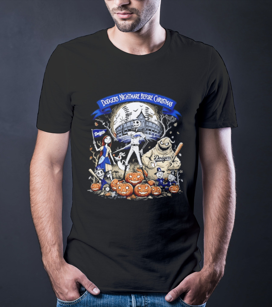 Dodgers Nightmare Before Christmas Halloween 2026 Jack Skellington Oogie Boogie Pumpkin Patch T-Shirt