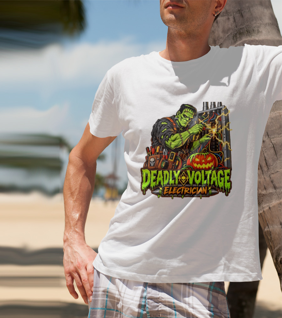 Deadly Voltage Electrician Frankenstein Halloween 2026 T-Shirt