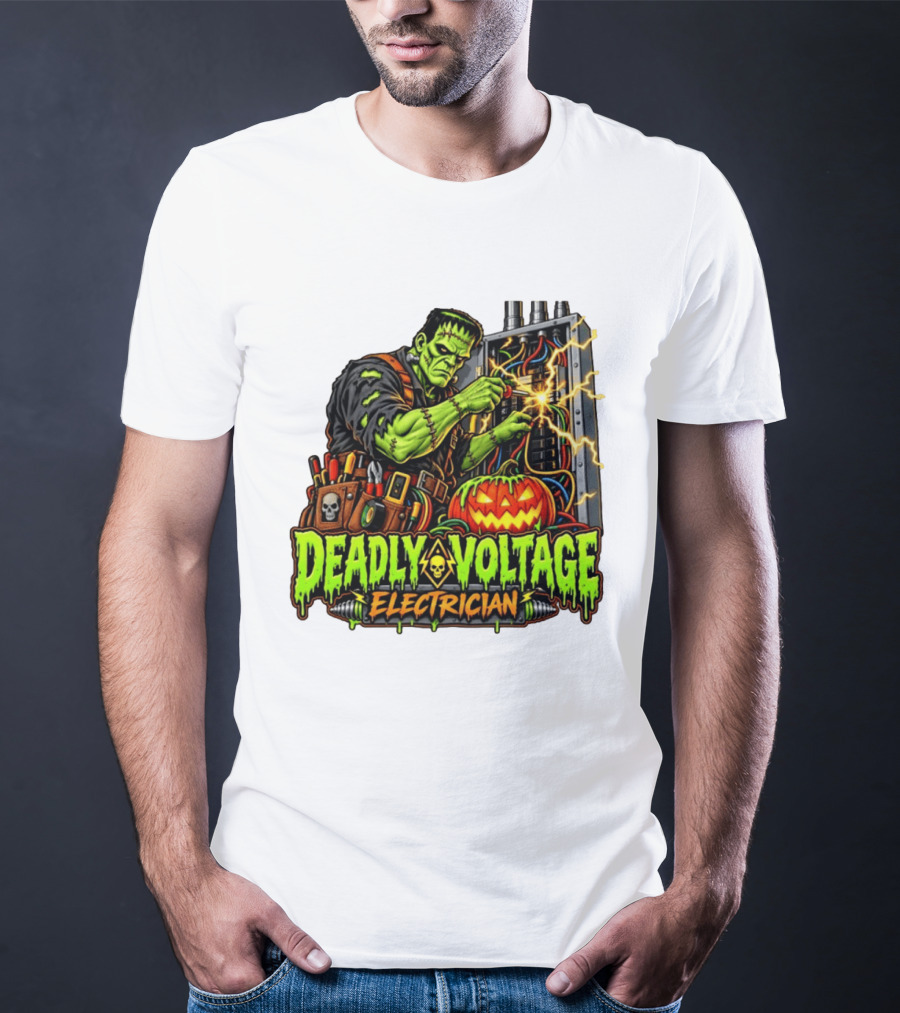 Deadly Voltage Electrician Frankenstein Halloween 2026 T-Shirt