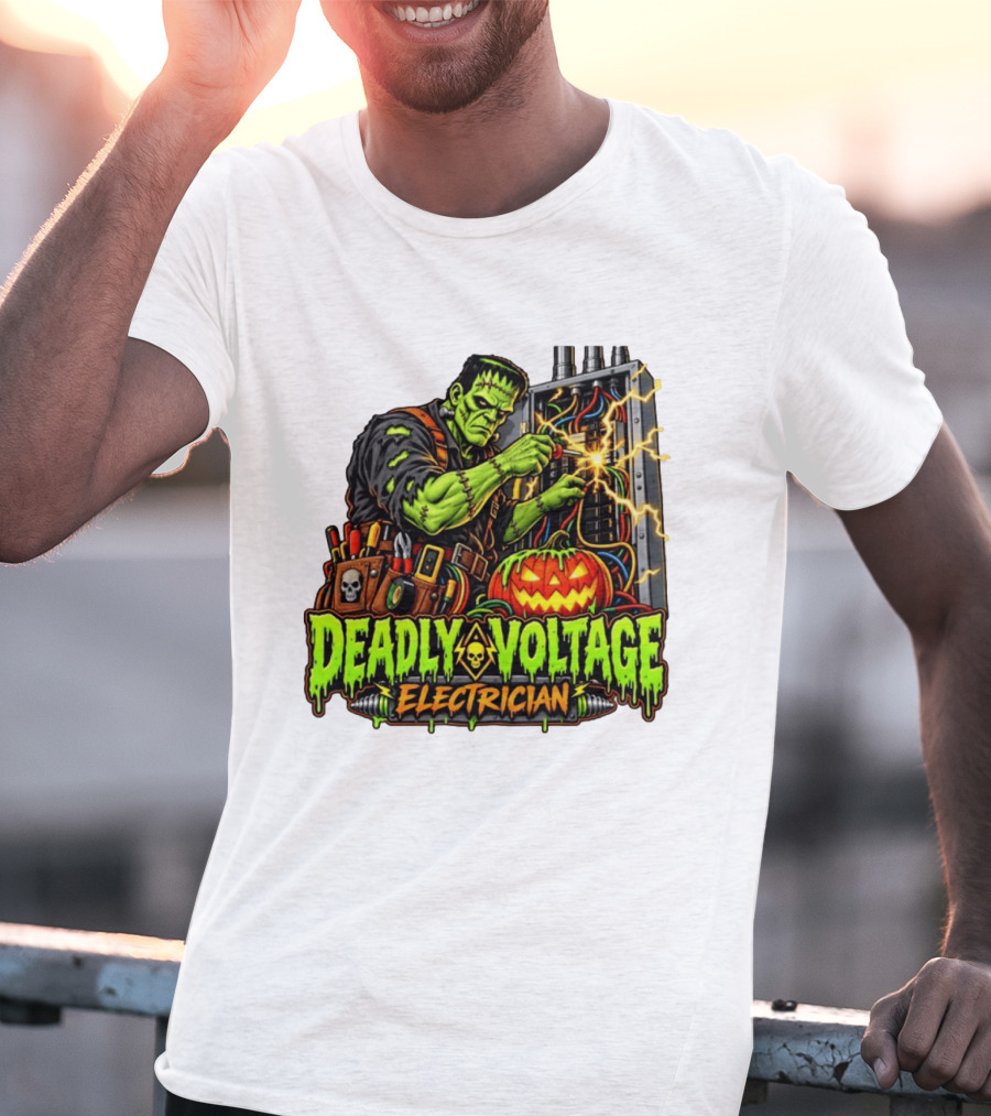 Deadly Voltage Electrician Frankenstein Halloween 2026 T-Shirt