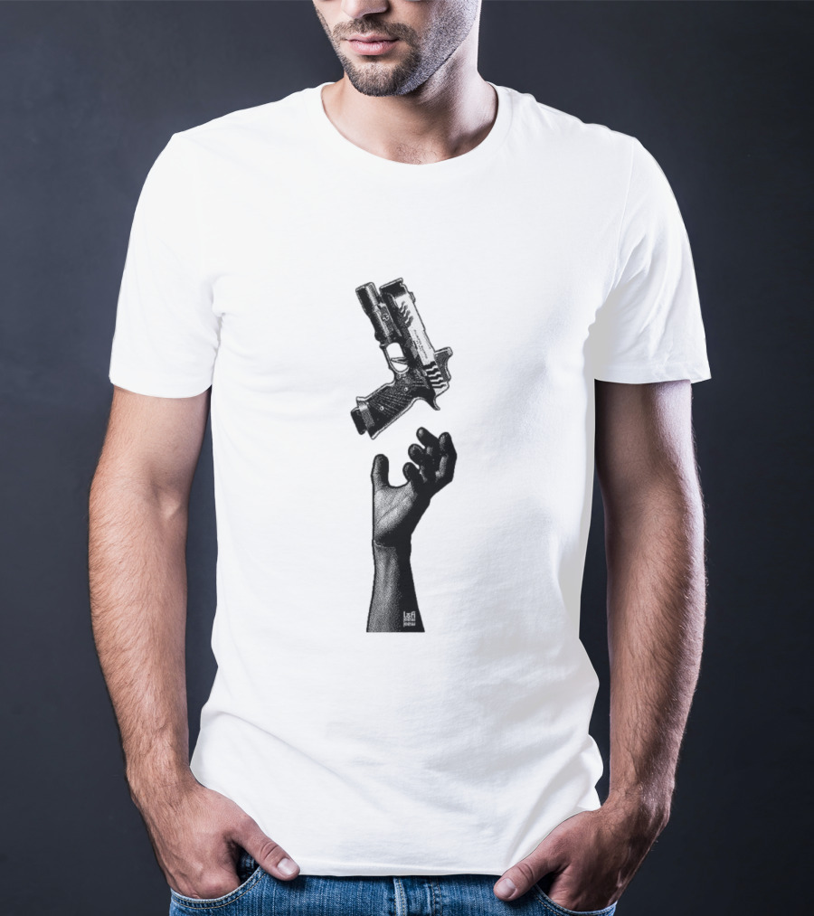Reaching Hand Catching Handgun Pistol Stipple Gun T-Shirt