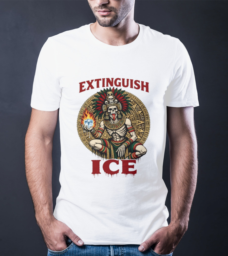 Aztec Skeleton Extinguish Ice Fire Mayan T-Shirt