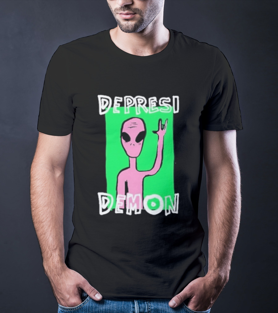 Depresi Demon Pink Alien Rock On Meme T-Shirt