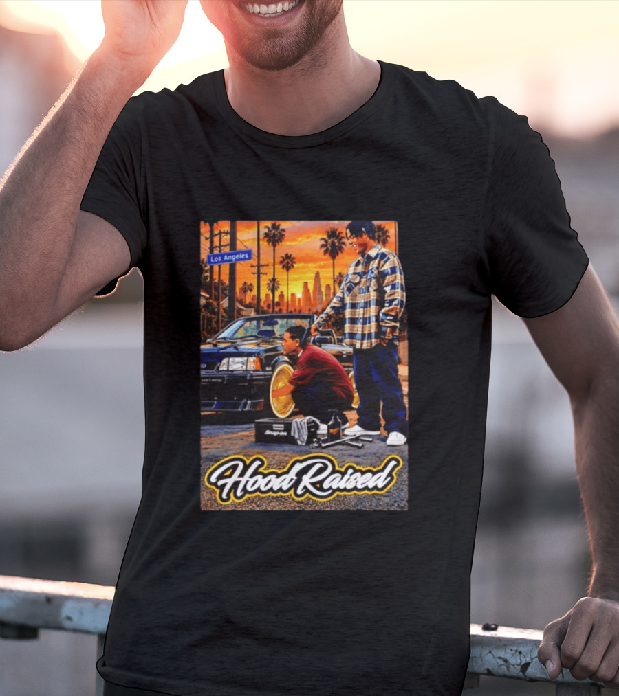 Hood Raised Los Angeles Ford Mustang Enthusiast Scene T-Shirt