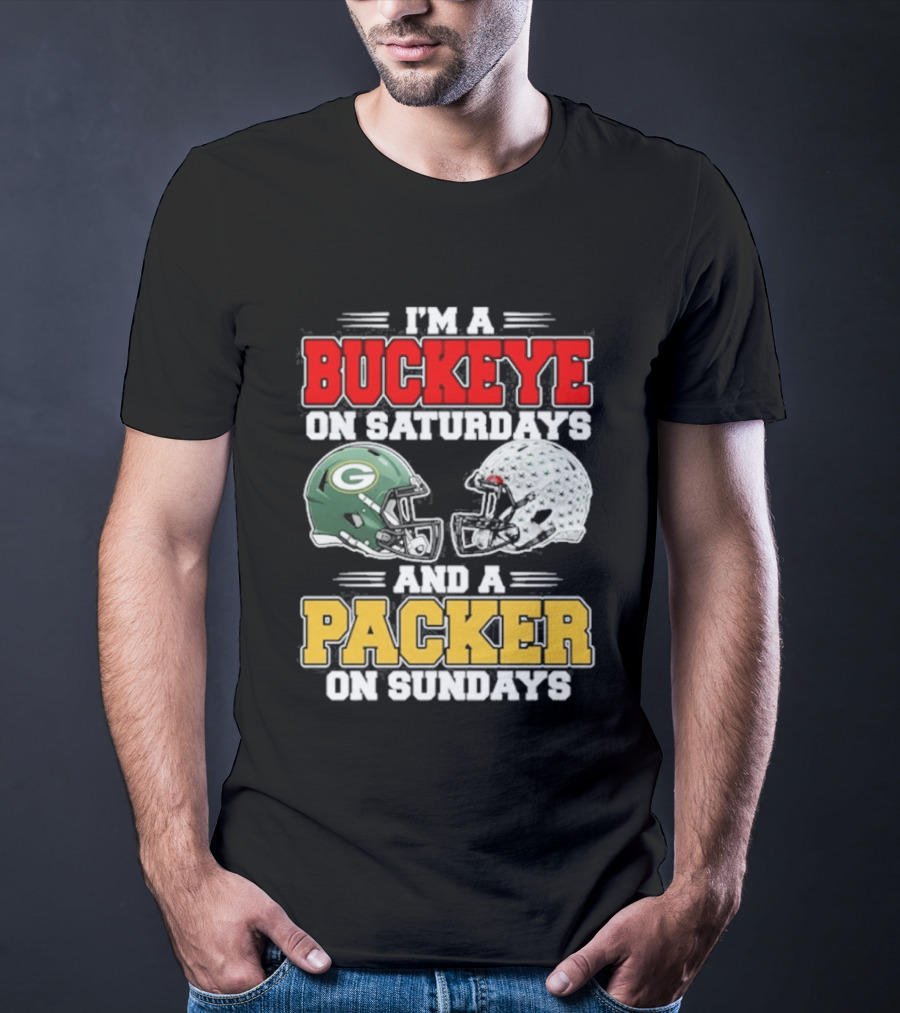 Buckeye On Saturdays Packer On Sundays Football Helmets T-Shirt