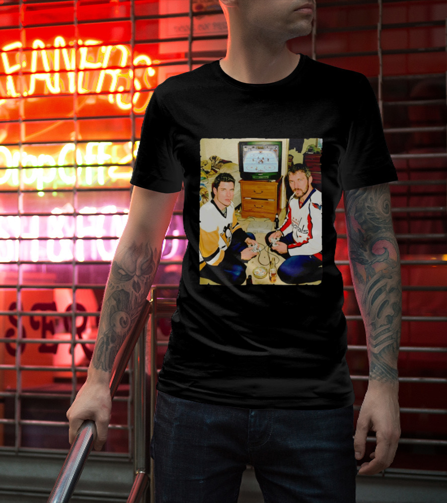 Sidney Crosby And Alex Ovechkin Video Game Hockey Night With Beer And Cigarettes T-Shirt