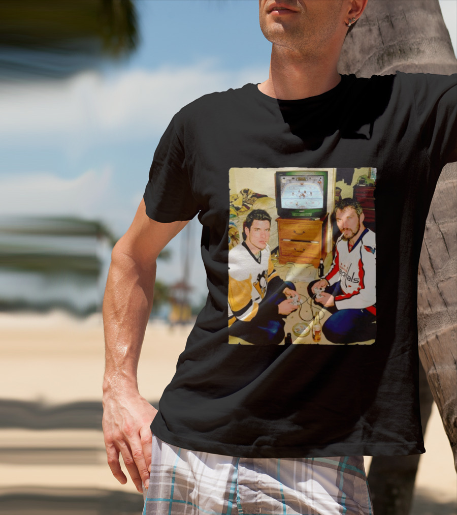 Sidney Crosby And Alex Ovechkin Video Game Hockey Night With Beer And Cigarettes T-Shirt