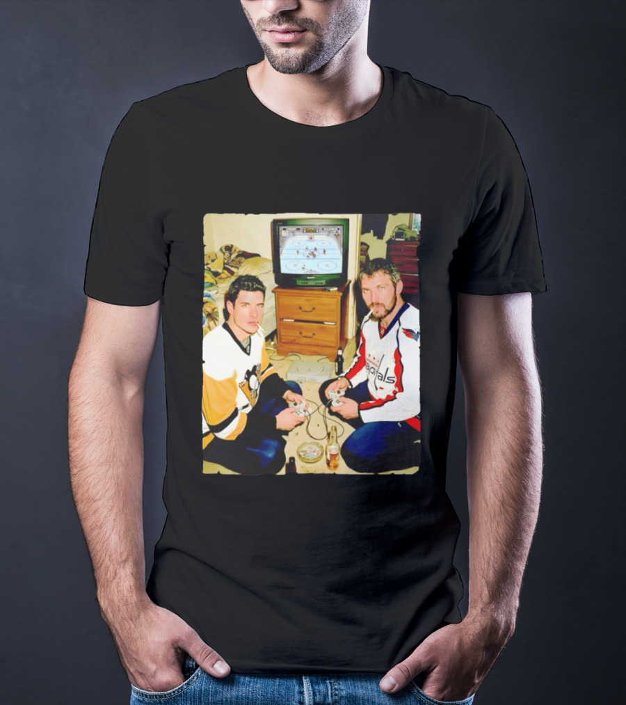 Sidney Crosby And Alex Ovechkin Video Game Hockey Night With Beer And Cigarettes T-Shirt