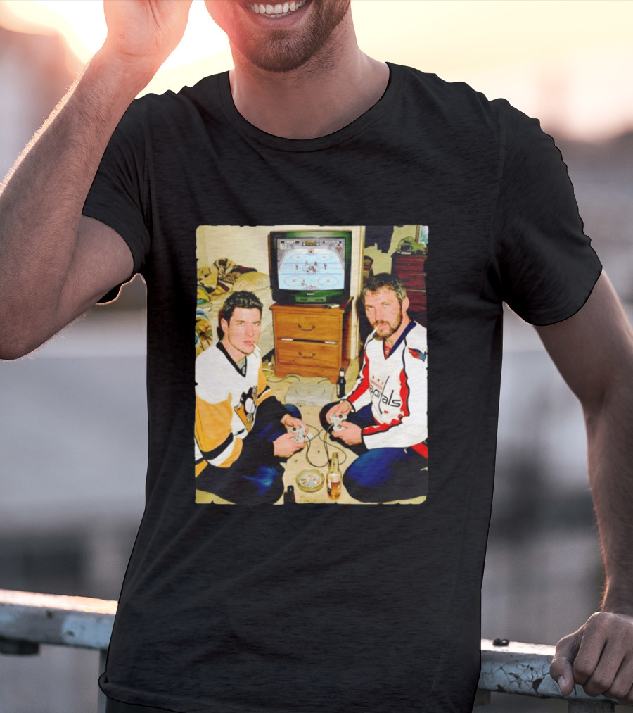 Sidney Crosby And Alex Ovechkin Video Game Hockey Night With Beer And Cigarettes T-Shirt