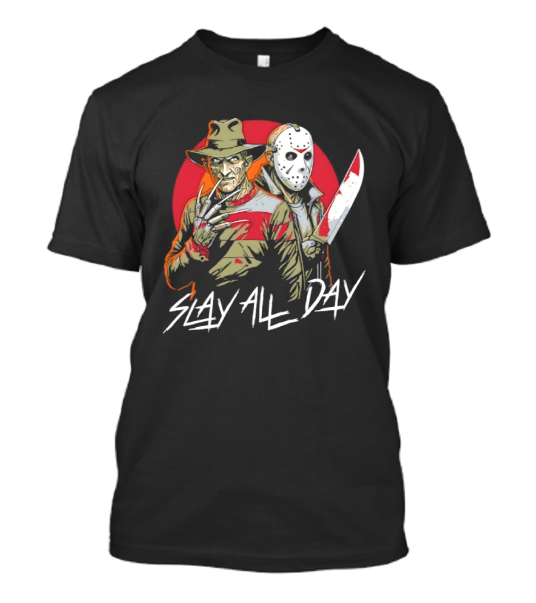 Freddy Krueger And Jason Voorhees 2026 Halloween Slay All Day Horror Iconic Duo T-Shirt