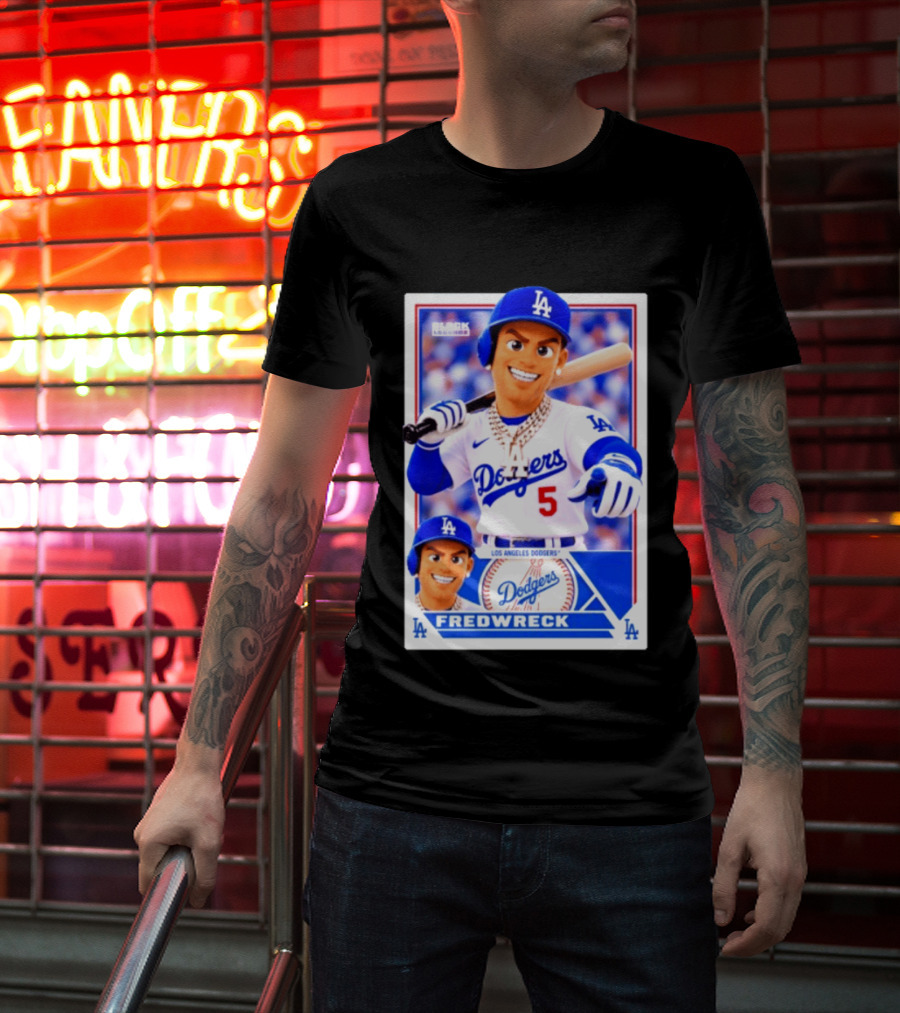 Los Angeles Dodgers Fredwreck Number 5 Block Legendz Baseball Card T-Shirt
