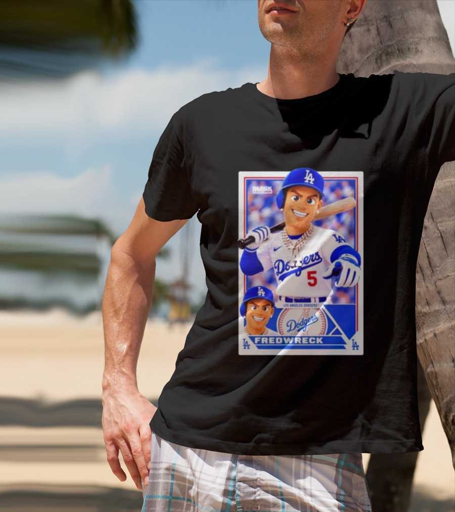 Los Angeles Dodgers Fredwreck Number 5 Block Legendz Baseball Card T-Shirt