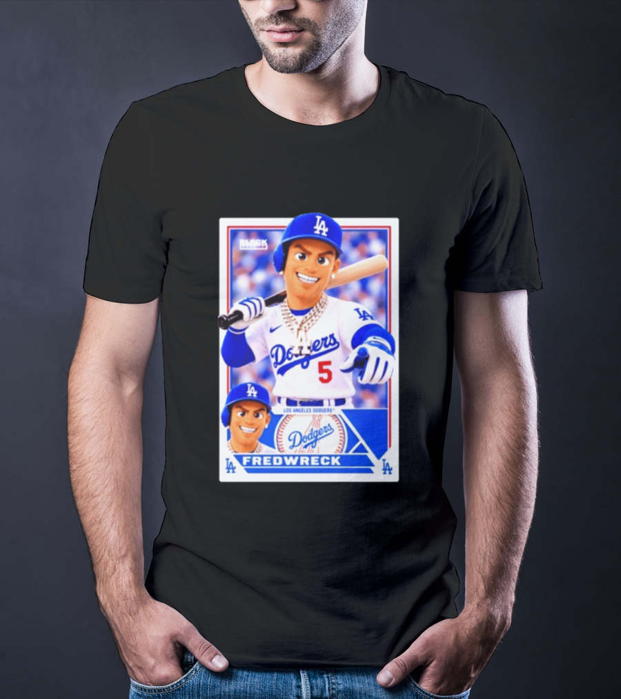 Los Angeles Dodgers Fredwreck Number 5 Block Legendz Baseball Card T-Shirt
