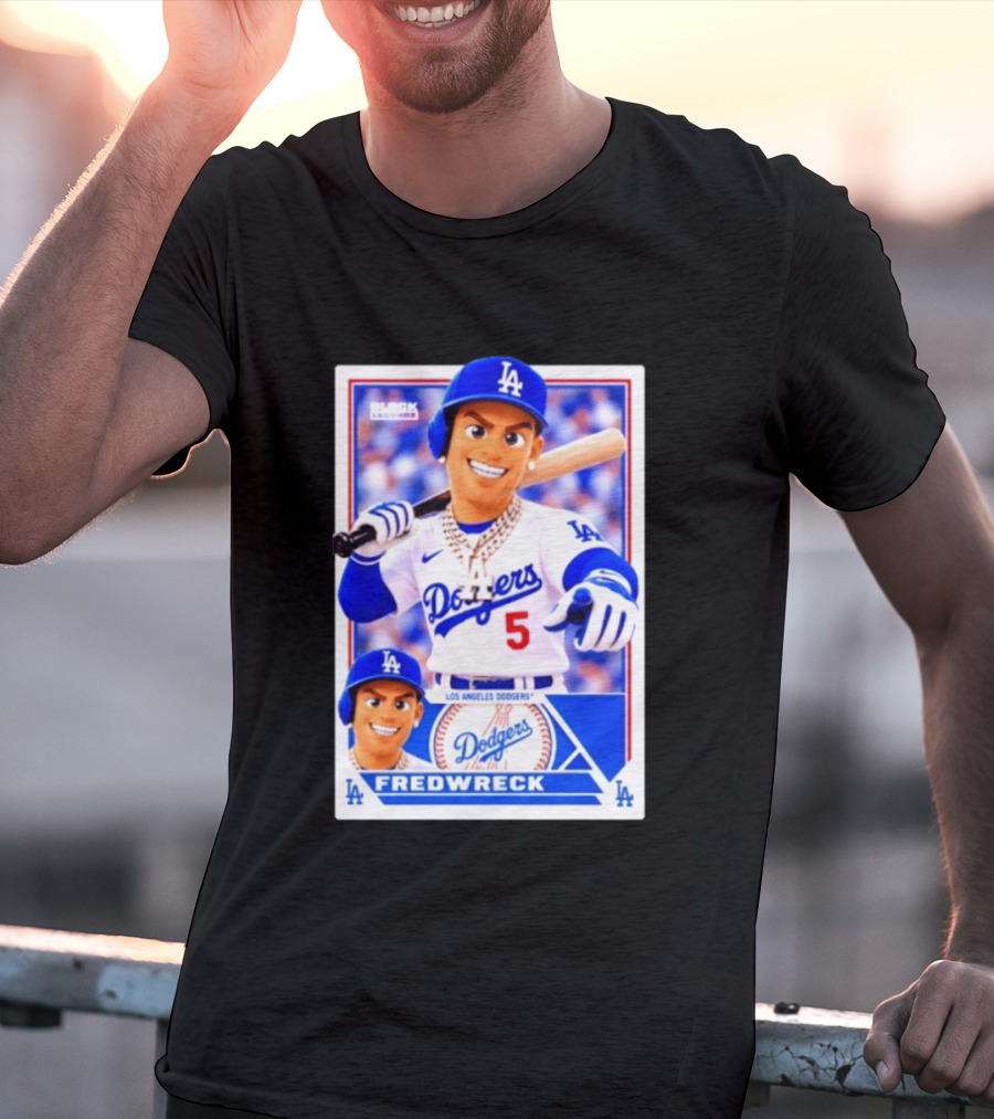 Los Angeles Dodgers Fredwreck Number 5 Block Legendz Baseball Card T-Shirt