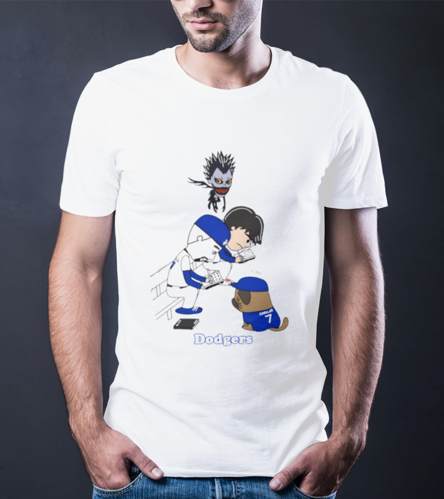 Death Note Dodgers Carlos Snell Baseball Cartoon Collaboration T-Shirt