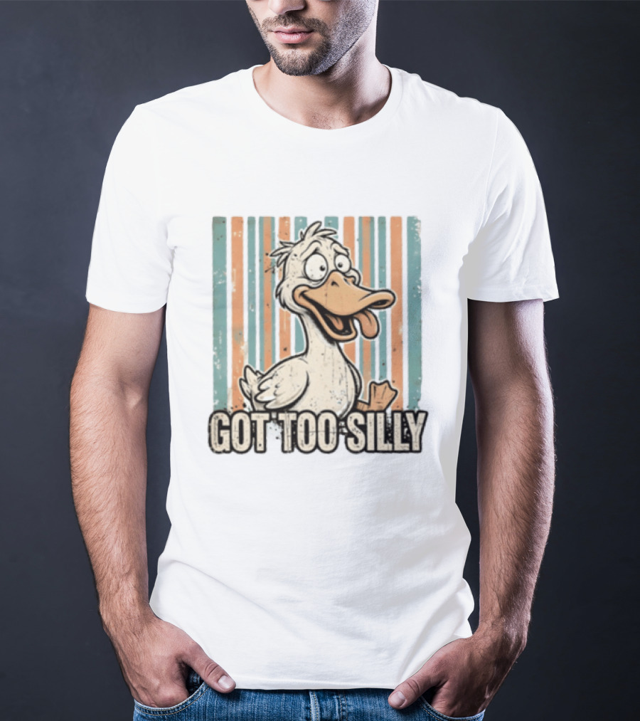 Duck Got Too Silly Retro Stripes Cartoon T-Shirt