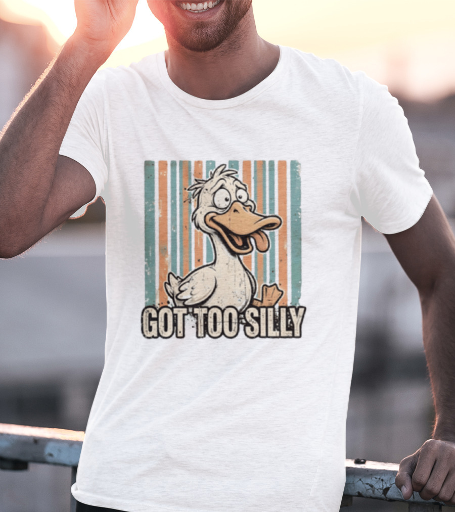 Duck Got Too Silly Retro Stripes Cartoon T-Shirt
