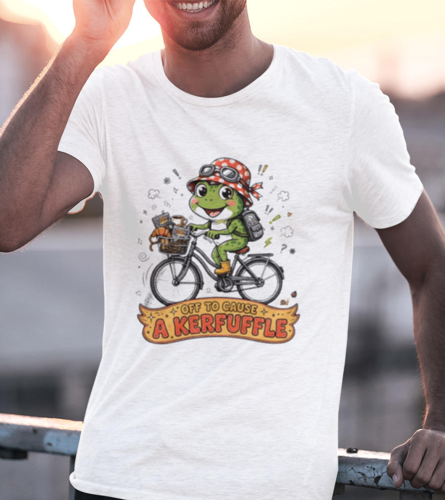 Frog On Bicycle Off To Cause A Kerfuffle Ride T-Shirt