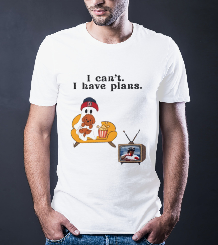 Ghost Cleveland Guardians I Can't I Have Plans Halloween Baseball TV Ghost Dog T-Shirt