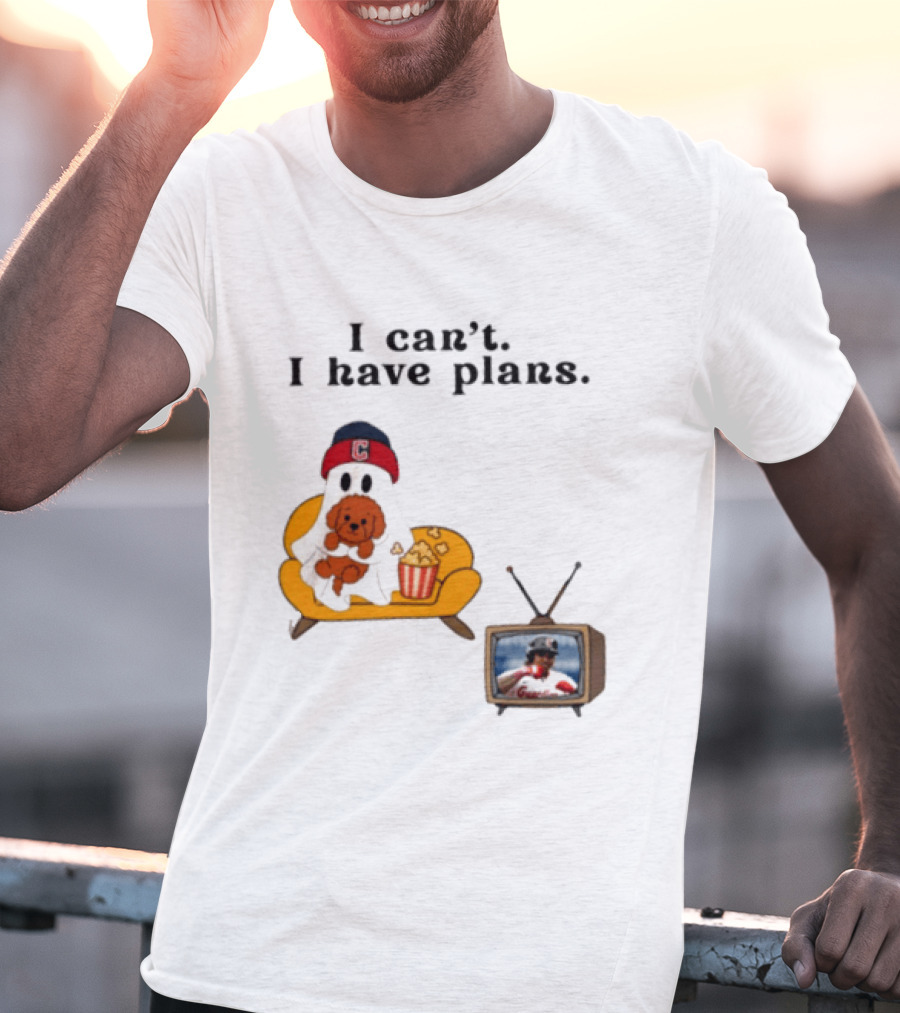 Ghost Cleveland Guardians I Can't I Have Plans Halloween Baseball TV Ghost Dog T-Shirt