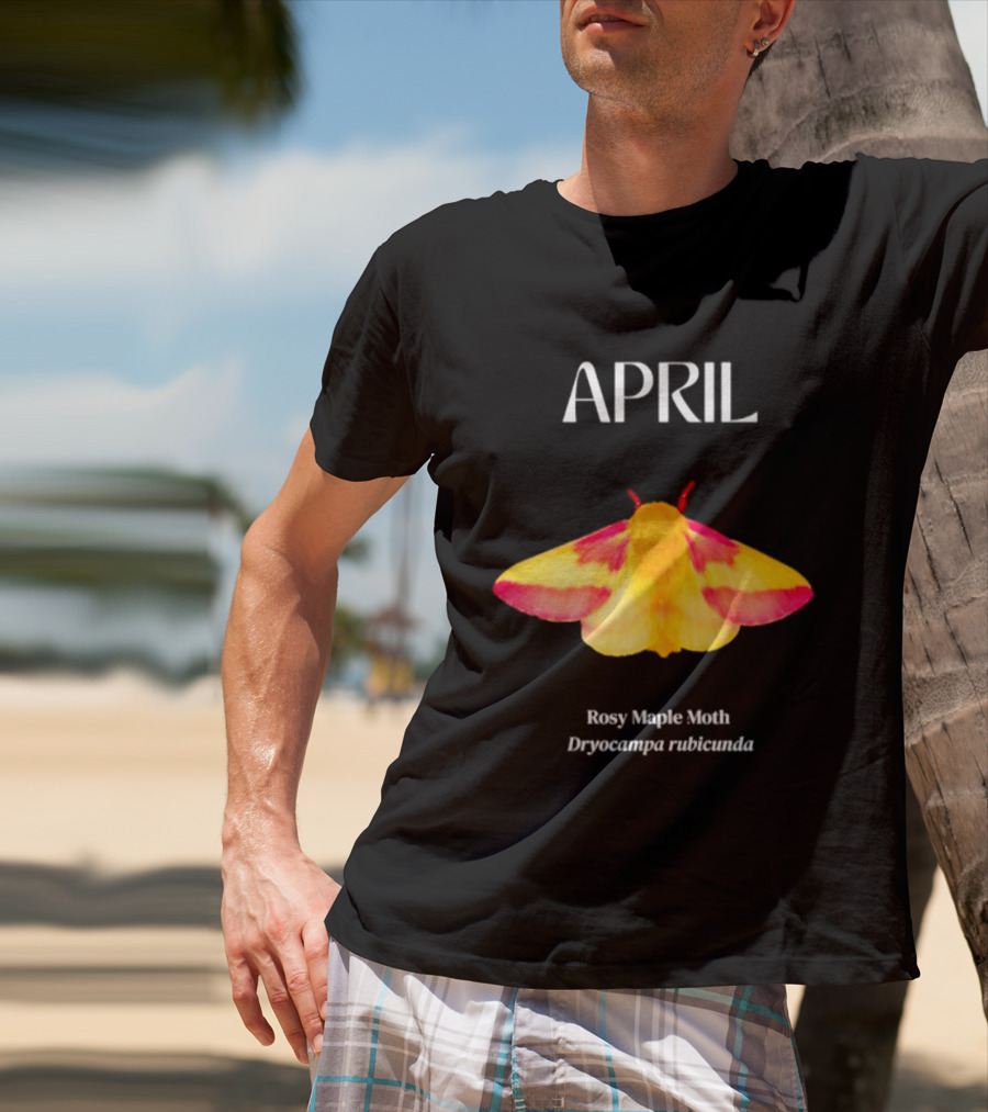 April Rosy Maple Moth Dryocampa Rubicunda Vibrant Yellow Pink Insect T-Shirt