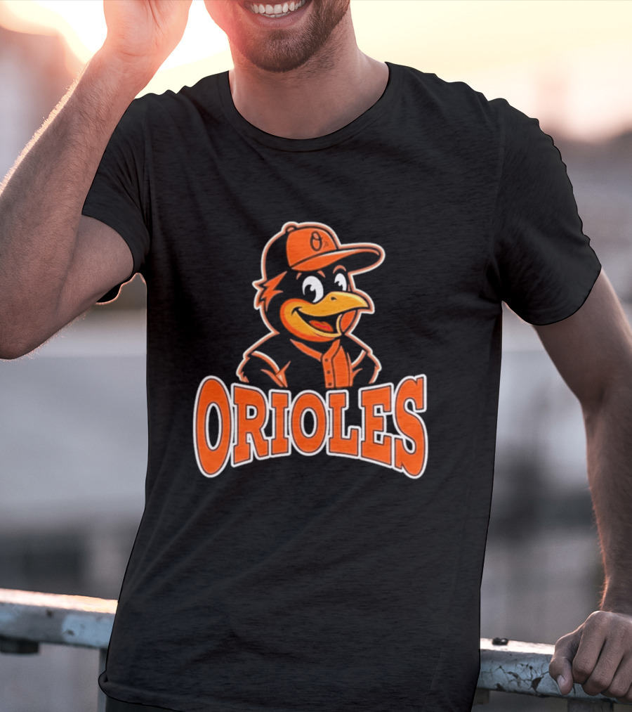 Baltimore Orioles Bird Cartoon Logo With Mascot Hat T-Shirt