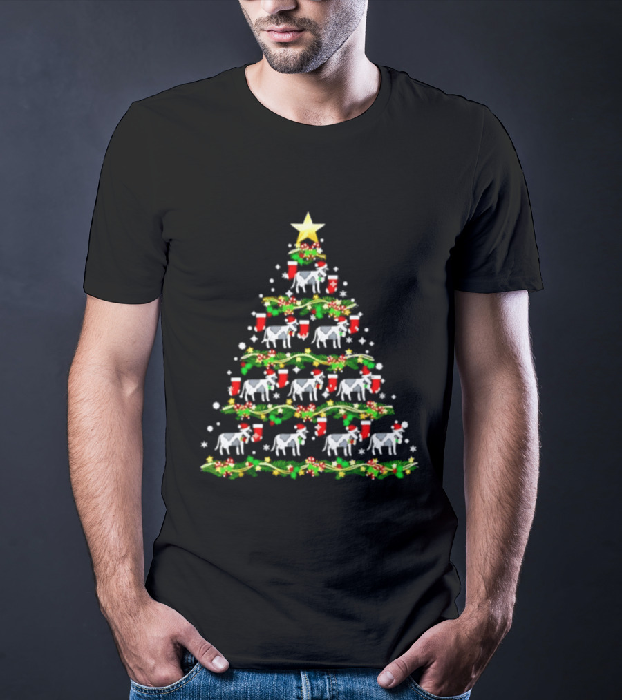 Cow Themed 2026 Christmas Tree With Festive Stockings Holiday Decor T-Shirt