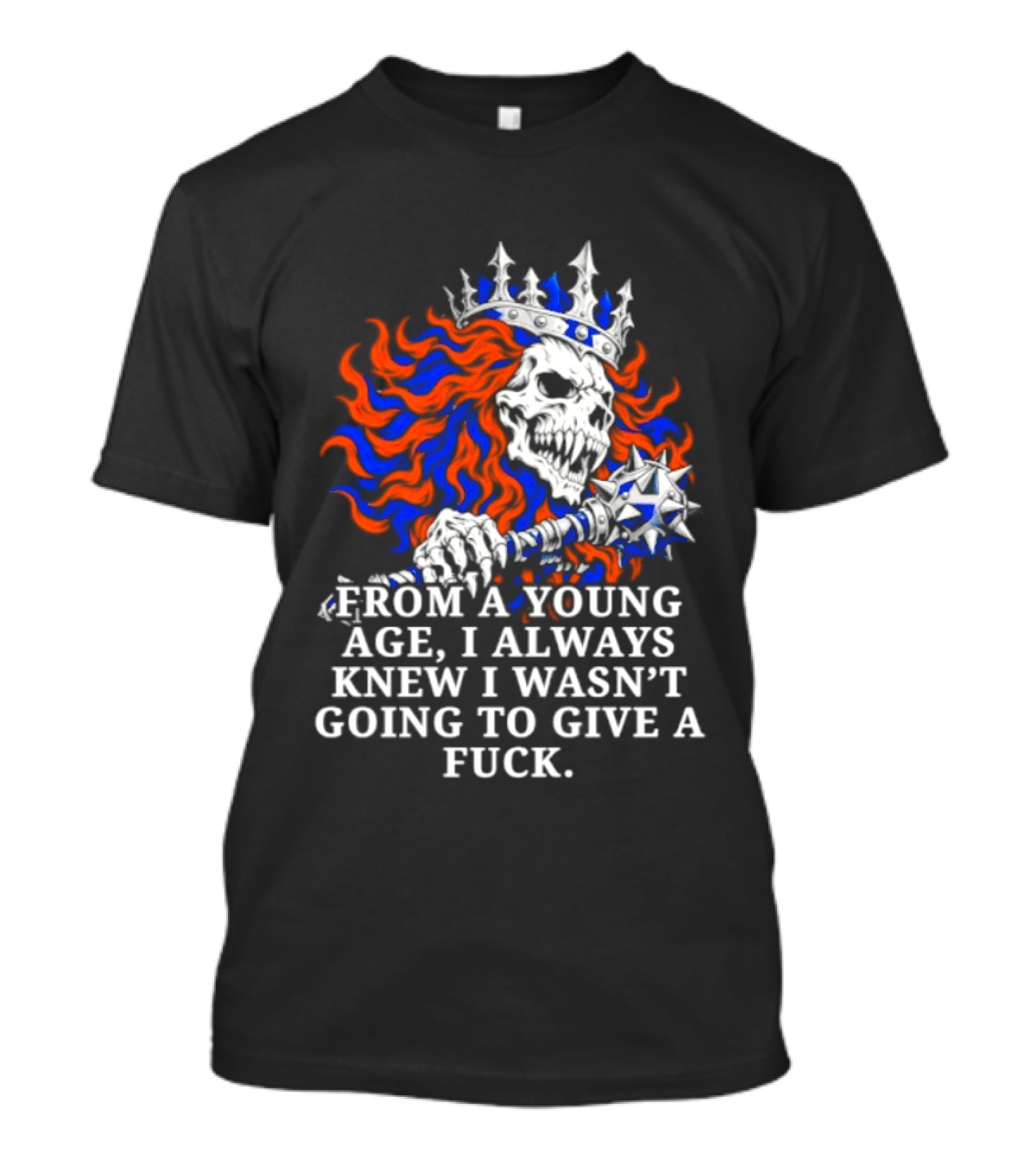 From A Young Age Skull Crown Red Blue White T-Shirt
