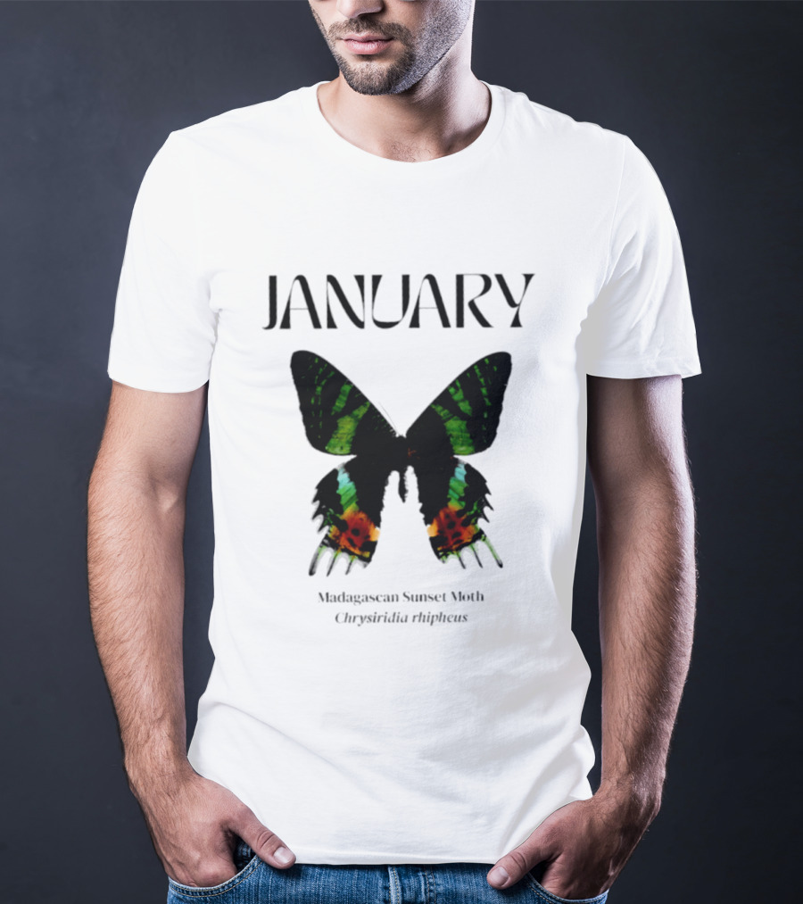 January Madagascan Sunset Moth Chrysiridia Rhipheus T-Shirt