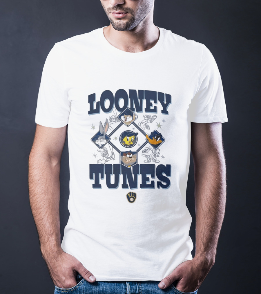 Milwaukee Brewers Looney Tunes Characters Baseball Diamond T-Shirt