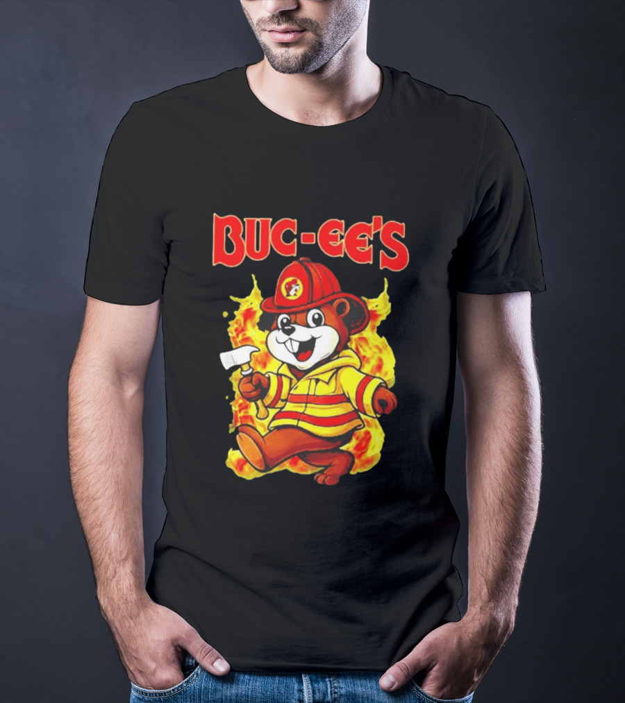 Buc Ees Firefighter 2026 Mascot In Fire Gear T-Shirt