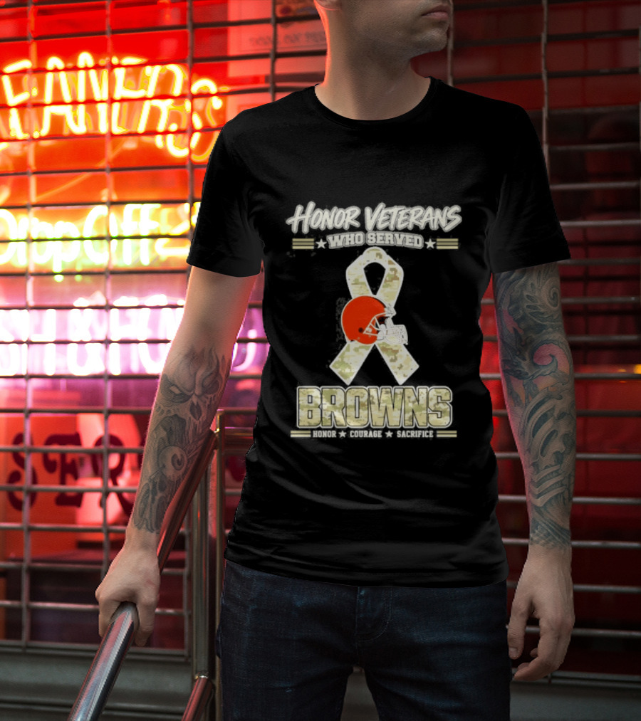 Cleveland Browns Honor Veterans Camo Ribbon Military Appreciation T-Shirt