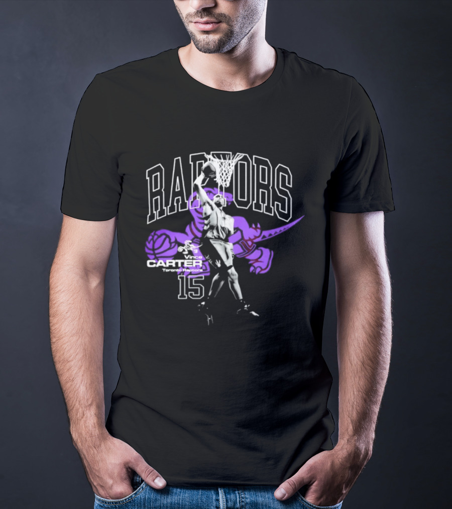 Vince Carter Toronto Raptors Raptors 15 Number Jump Hardwood T-Shirt