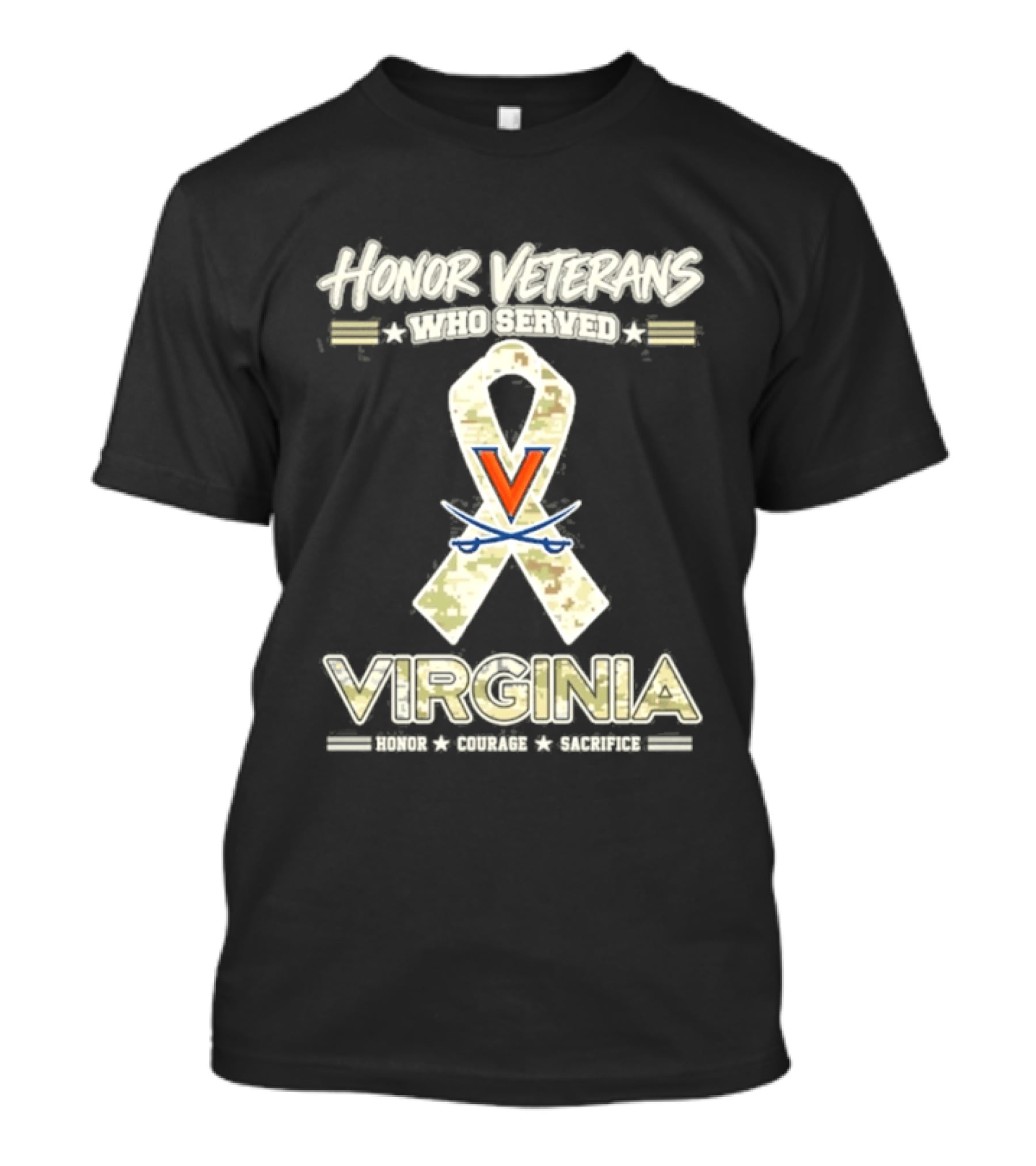 Honor Veterans Military Camo Ribbon Virginia Cavaliers Veterans Day T-Shirt