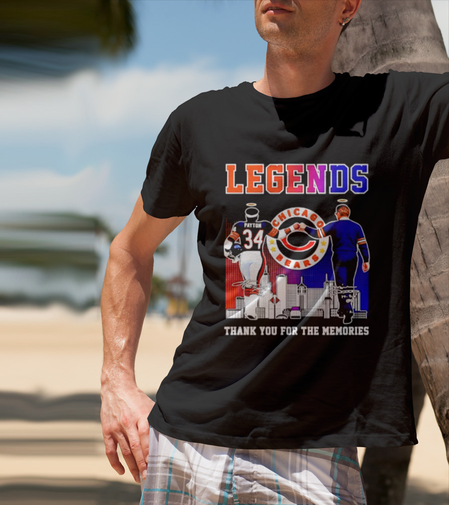 Chicago Bears Legends Walter Payton Mike Ditka Thank You For The Memories Skyline T-Shirt